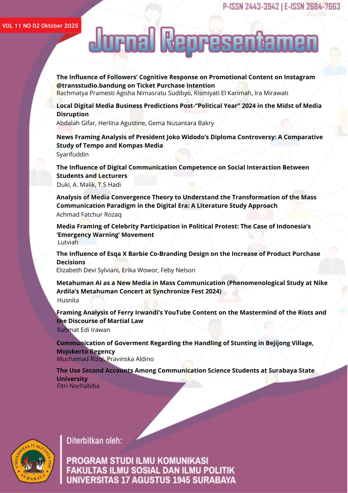 					View Vol. 11 No. 02 (2025):  Jurnal Representamen Volume 11 No 02 Oktober 2025
				